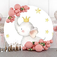 Aperturee - Cute Elephant Star Crown Round Baby Shower Backdrop