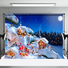 Aperturee - Cute Elf Snowy House Forest Night Christmas Backdrop