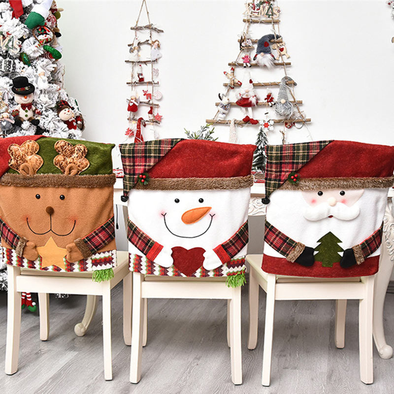 Aperturee - Cute Elk Snowman Santa Claus 3D Christmas Chair Cover