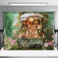 Aperturee - Cute Floral Mushroom Green Cart Backdrop For Photo