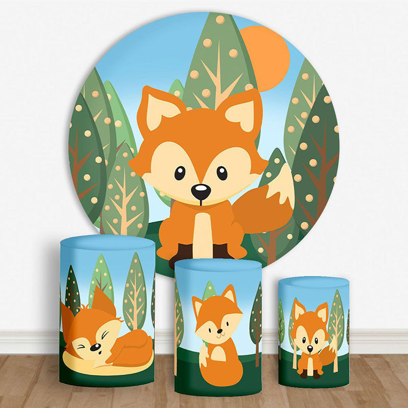 Aperturee Cute Forest Fox Spring Circle Backdrop Kit For Party