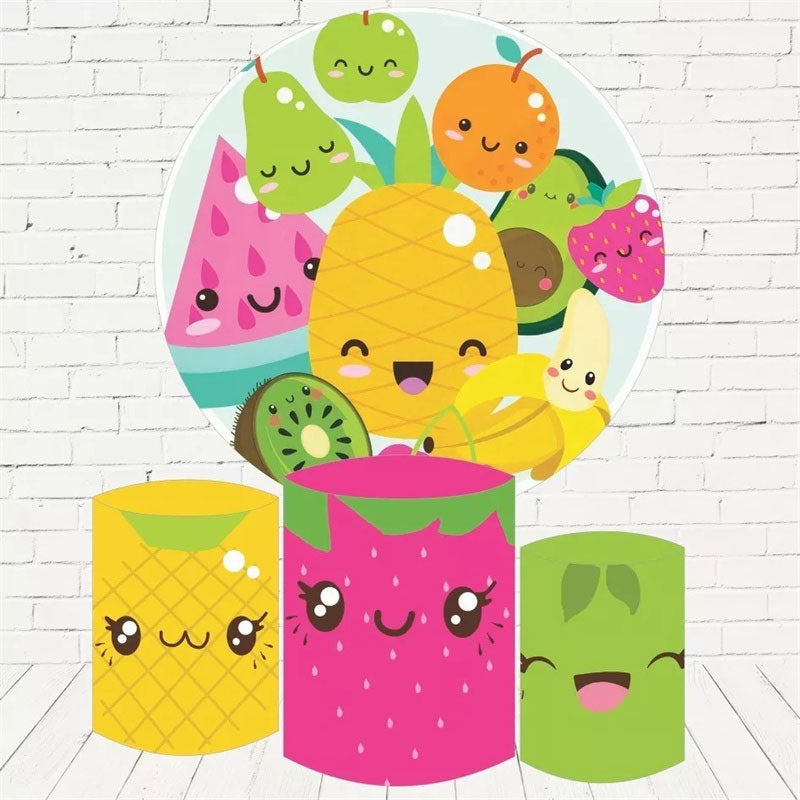 Aperturee Cute Fruits Birthday Round Backdrop Kit For Kids