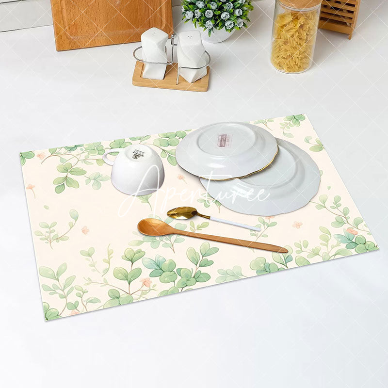 Aperturee - Cute Green Leaves Faded Spring Set Of 4 Placemats