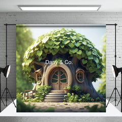 Aperturee - Cute Green Leaves Wooden House Spring Photo Backdrop