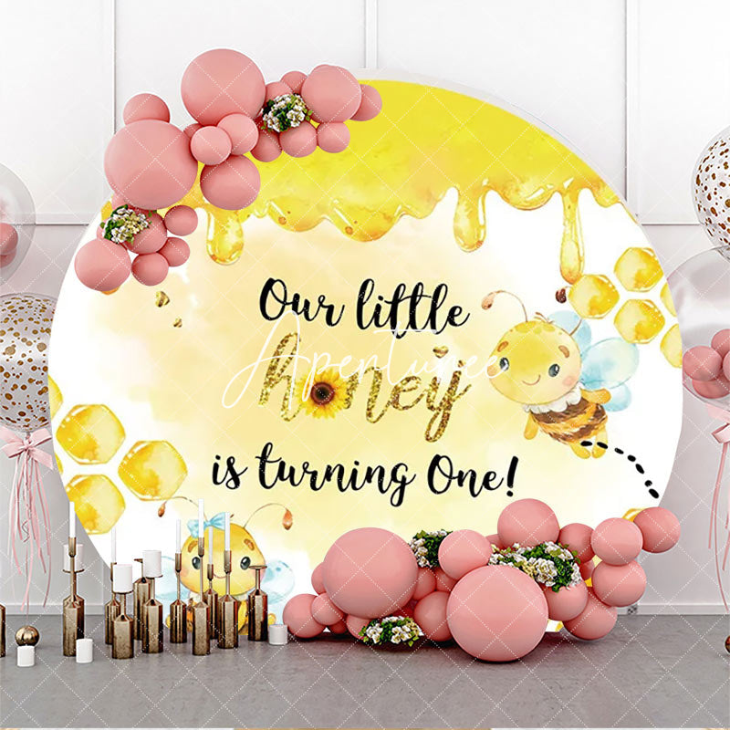 Aperturee - Cute Honey Bee Honeycomb Round 1st Birthday Backdrop