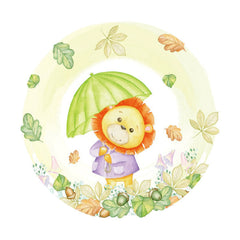 Aperturee - Cute Lion And Leaves Round Baby Shower Backdorp