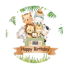 Aperturee - Cute Little Animals And Car Round Birthday Backdrop