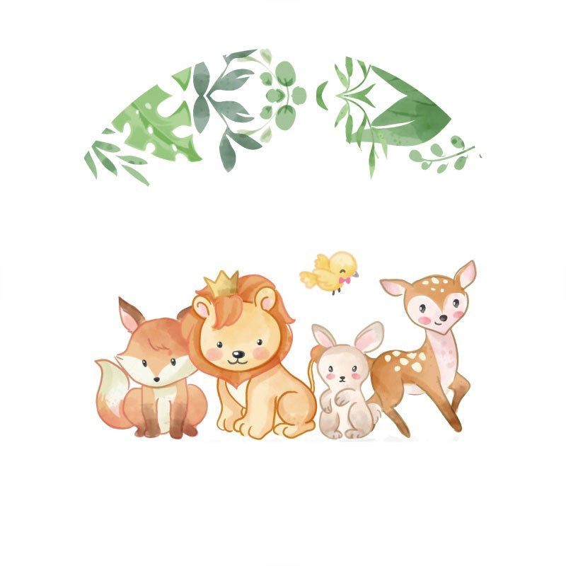 Aperturee - Cute Little Animals And Leaves Round Baby Shower Backdrop