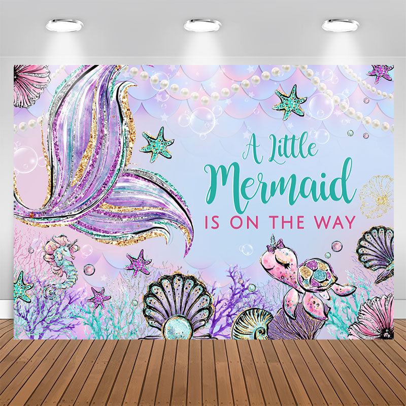 Aperturee - Cute Little Mermaid Is On The Way Baby Shower Backdrop