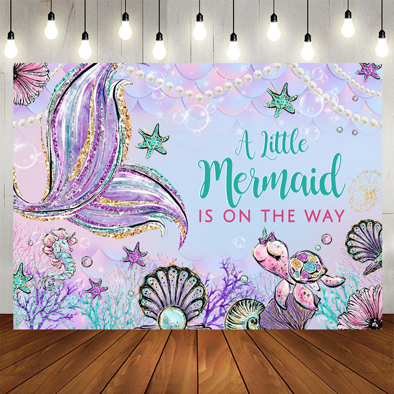 Aperturee - Cute Little Mermaid Is On The Way Baby Shower Backdrop