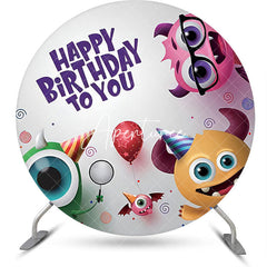 Aperturee - Cute Monster Balloon White Round Birthday Backdrop