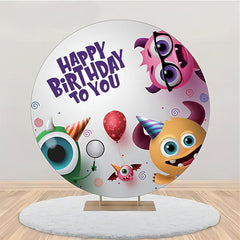 Aperturee - Cute Monster Balloon White Round Birthday Backdrop