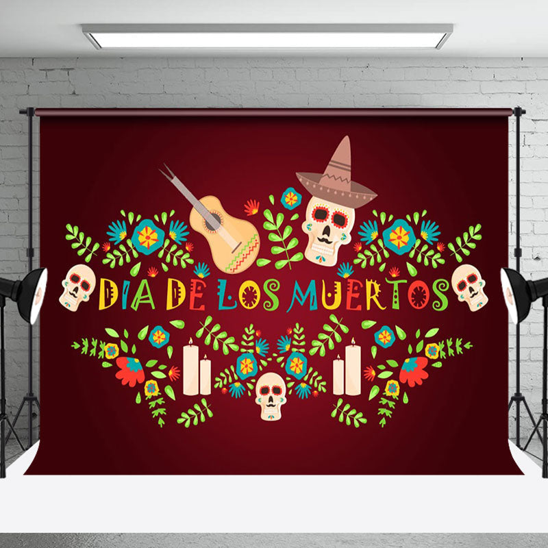 Aperturee - Cute Music Skull Dia Delas Muertos Celebration Backdrop