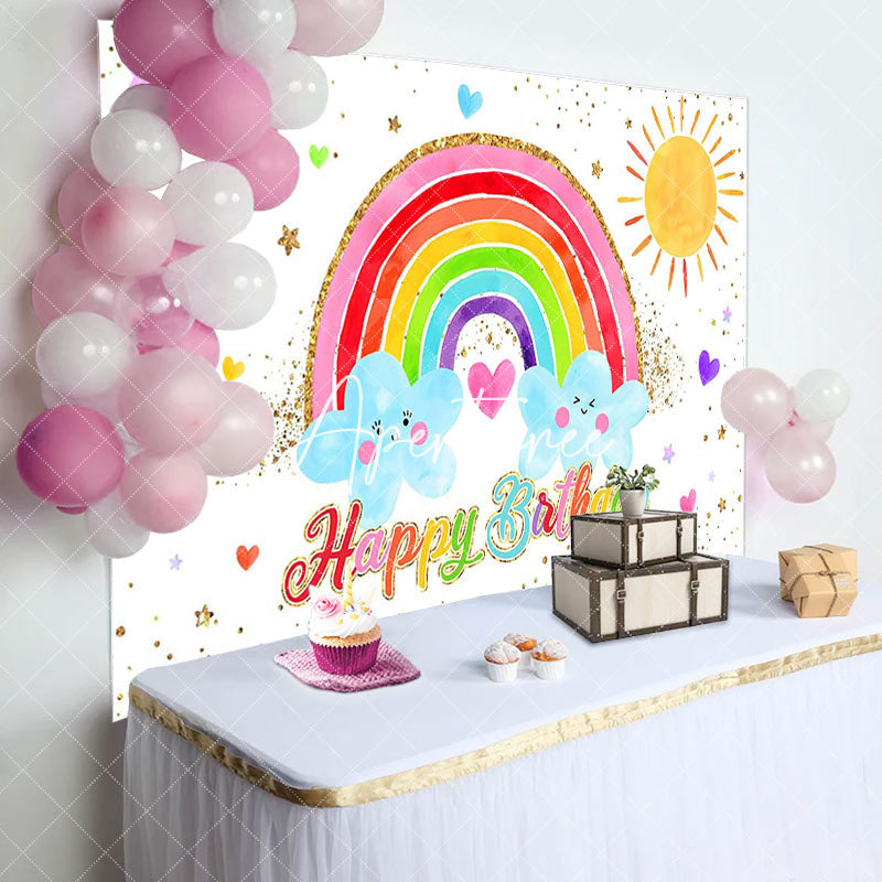 Aperturee - Cute My Party Cloud Rainbow Birthday Backdrop