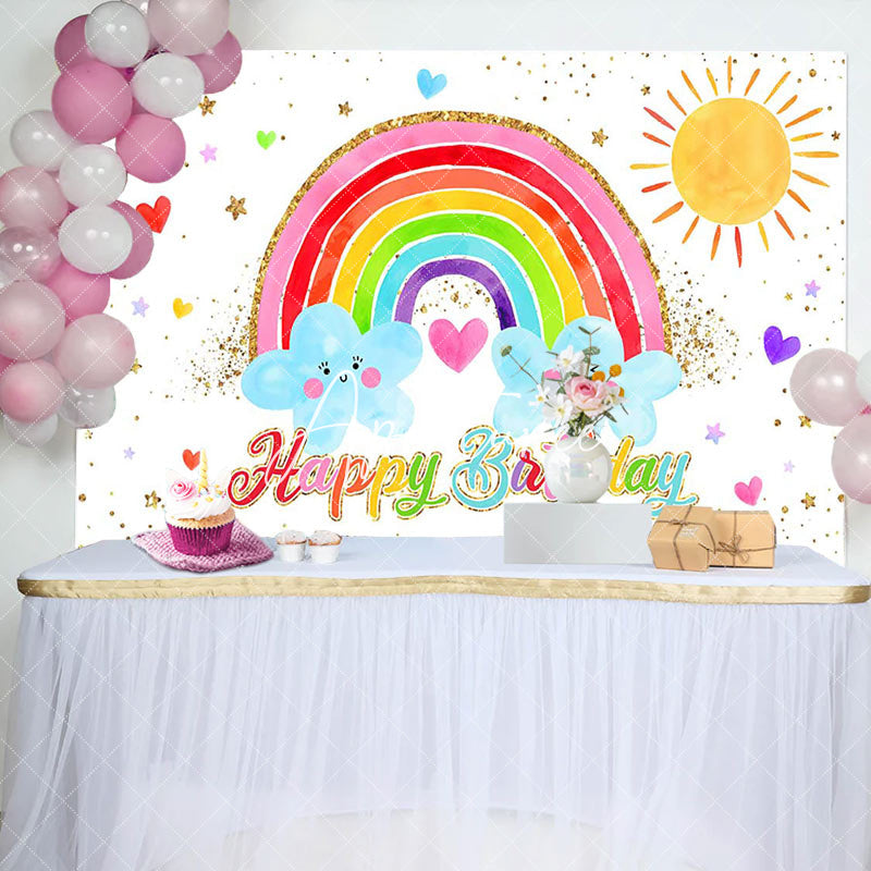 Aperturee - Cute My Party Cloud Rainbow Birthday Backdrop