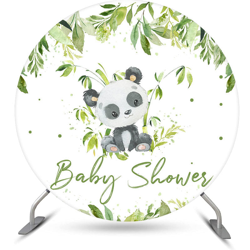 Aperturee Cute Panda Green Leaves Round Baby Shower Backdrop