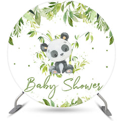 Aperturee Cute Panda Green Leaves Round Baby Shower Backdrop