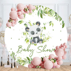 Aperturee Cute Panda Green Leaves Round Baby Shower Backdrop