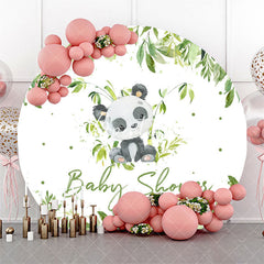 Aperturee Cute Panda Green Leaves Round Baby Shower Backdrop