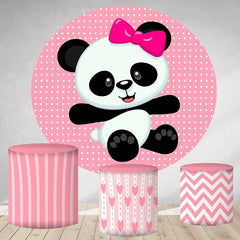 Aperturee Cute Panda Round Pink Birthday Party Backdrop For Girl