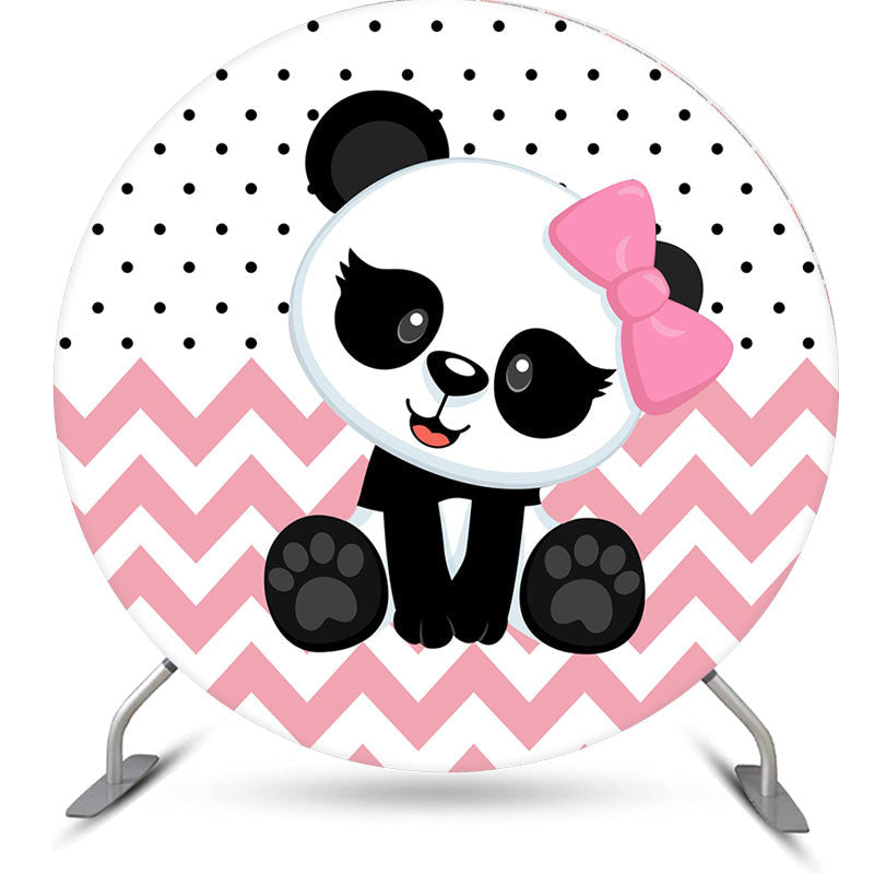 Aperturee - Cute Panda Round Pink Happy Birthday Party Backdrop Kit