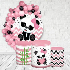 Aperturee Cute Panda Round Pink Happy Birthday Party Backdrop Kit