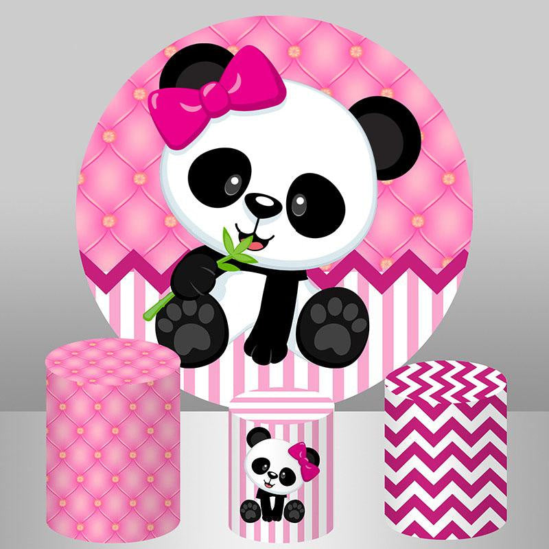 Aperturee Cute Panda Stripe Round Happy Birthday Backdrop For Girl