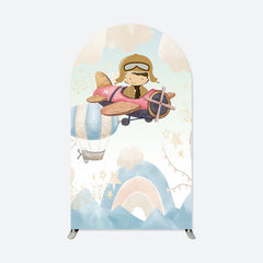 Aperturee - Cute Pilot Boy Birthday Double Sided Arch Backdrop