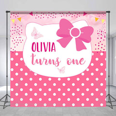 Aperturee - Cute Pink Bowknot Cat Custom 1st Birthday Backdrop