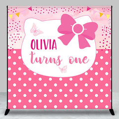 Aperturee - Cute Pink Bowknot Cat Custom 1st Birthday Backdrop