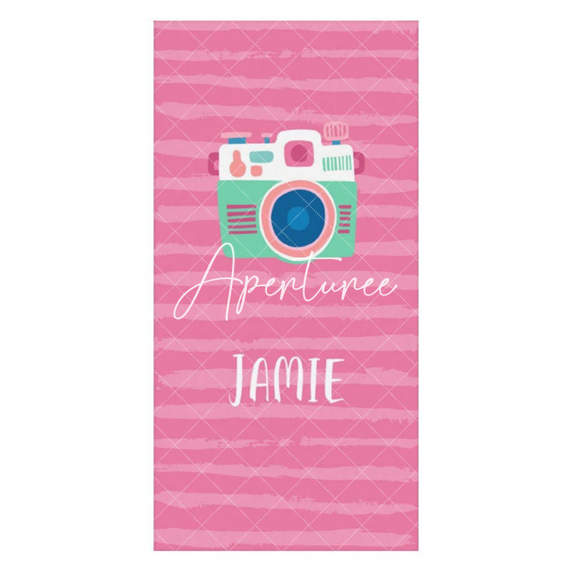 Aperturee - Cute Pink Camera Custom Name Beach Towel For Girls