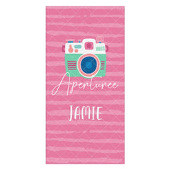 Aperturee - Cute Pink Camera Custom Name Beach Towel For Girls