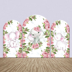 Aperturee - Cute Pink Elephant Floral Leaves Arch Backdrop Kit