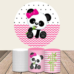 Aperturee Cute Pink Panda With A Bow Circle Backdrop Kit For Girl