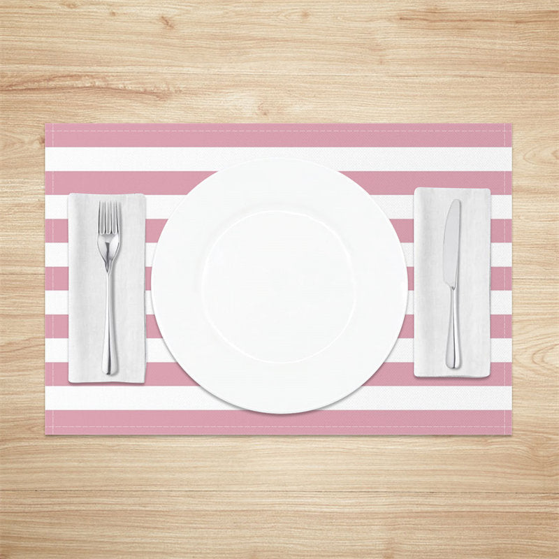 Aperturee - Cute Pink White Stripes Dining Set Of 4 Placemats