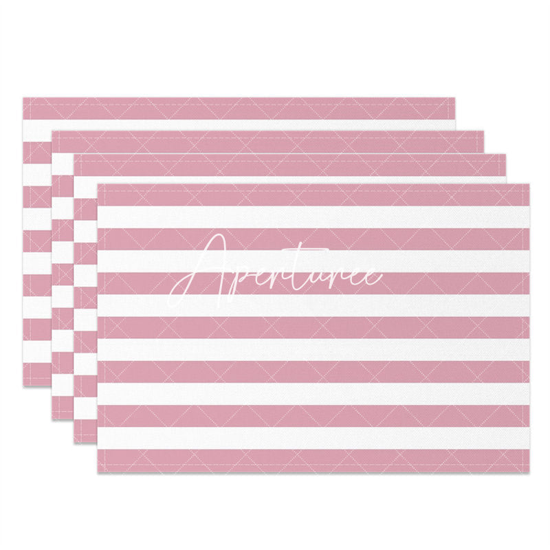 Aperturee - Cute Pink White Stripes Dining Set Of 4 Placemats