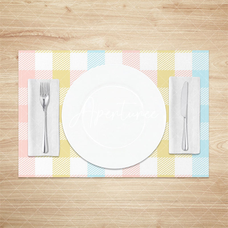 Aperturee - Cute Pink Yellow Blue Checkered Set Of 4 Placemats