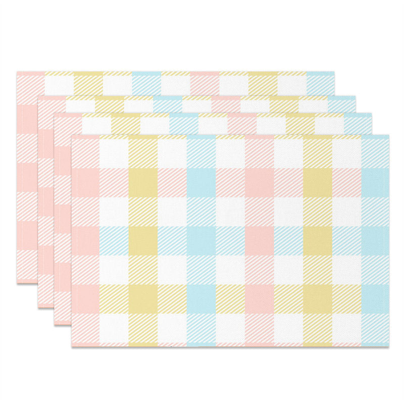 Aperturee - Cute Pink Yellow Blue Checkered Set Of 4 Placemats