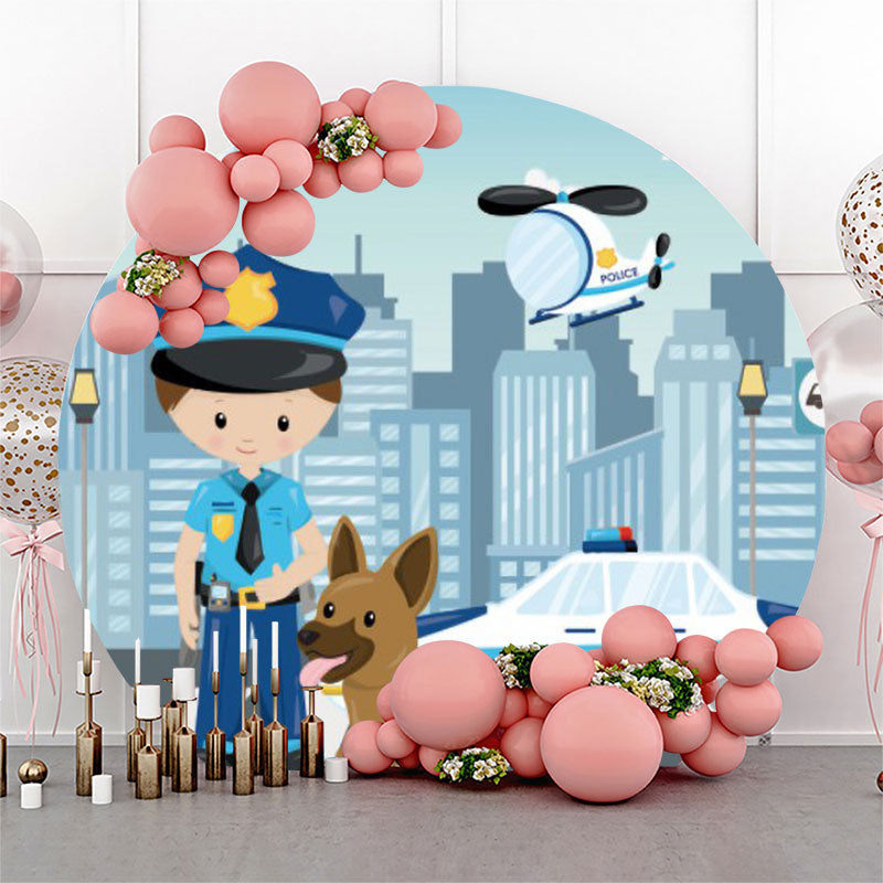 Aperturee Cute Policeman Sidewalk Round Backdrop For Birthday