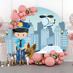 Aperturee Cute Policeman Sidewalk Round Backdrop For Birthday