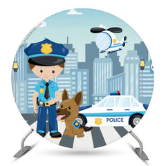 Aperturee Cute Policeman Sidewalk Round Backdrop For Birthday