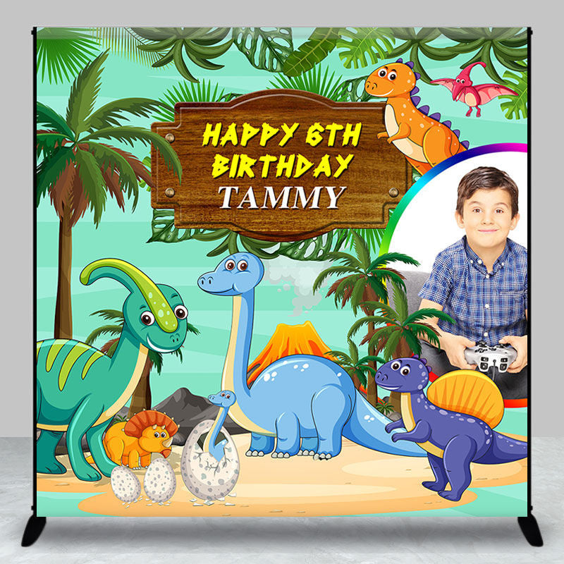 Aperturee - Cute Prehistoric Dianosuars Custom Birthday Backdrop