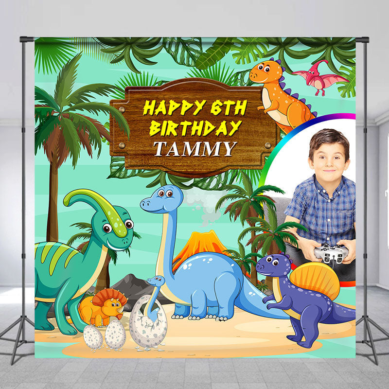 Aperturee - Cute Prehistoric Dianosuars Custom Birthday Backdrop