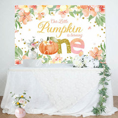 Aperturee - Cute Pumpkin Is Turning One Floral Birthday Backdrop