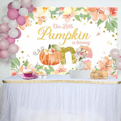 Aperturee - Cute Pumpkin Is Turning One Floral Birthday Backdrop