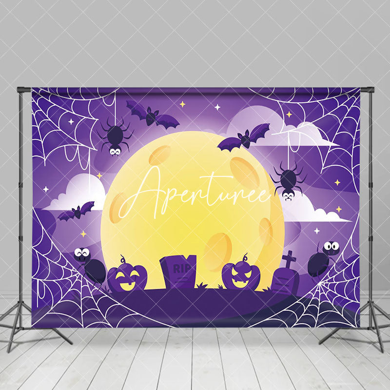 Aperturee - Cute Purple Vibe Spider Bat Tomb Happy Halloween Backdrop