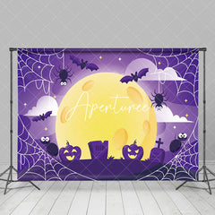 Aperturee - Cute Purple Vibe Spider Bat Tomb Happy Halloween Backdrop