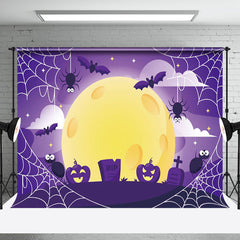 Aperturee - Cute Purple Vibe Spider Bat Tomb Happy Halloween Backdrop