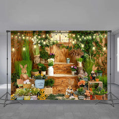 Aperturee - Cute Rabbit Garden Wood Happy Easter Day Backdrop