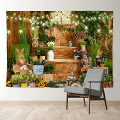 Aperturee - Cute Rabbit Garden Wood Happy Easter Day Backdrop